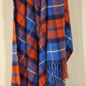Blue and Red Plaid Fringe Scarf